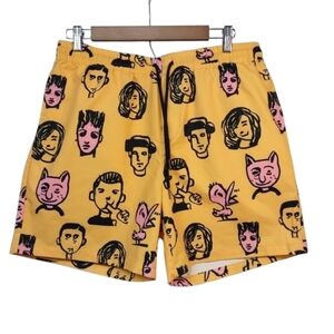Shein Men's Yellow Figure Graphic Drawstring Shorts Size L